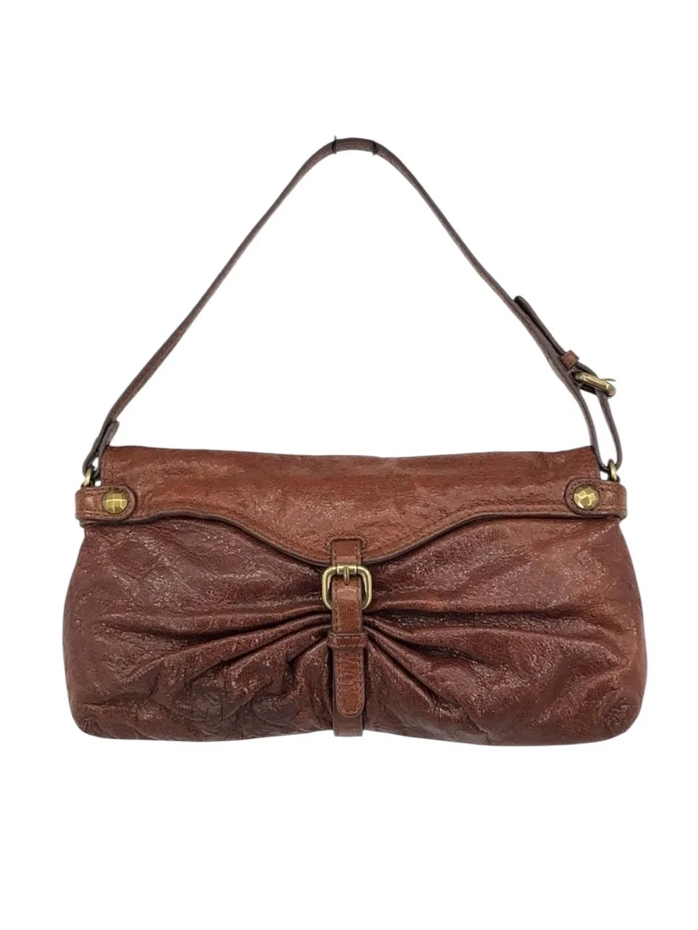 Kooba Women’s Olivia British Tan Glazed Leather Baguette Bag Y2K Shoulder Purse